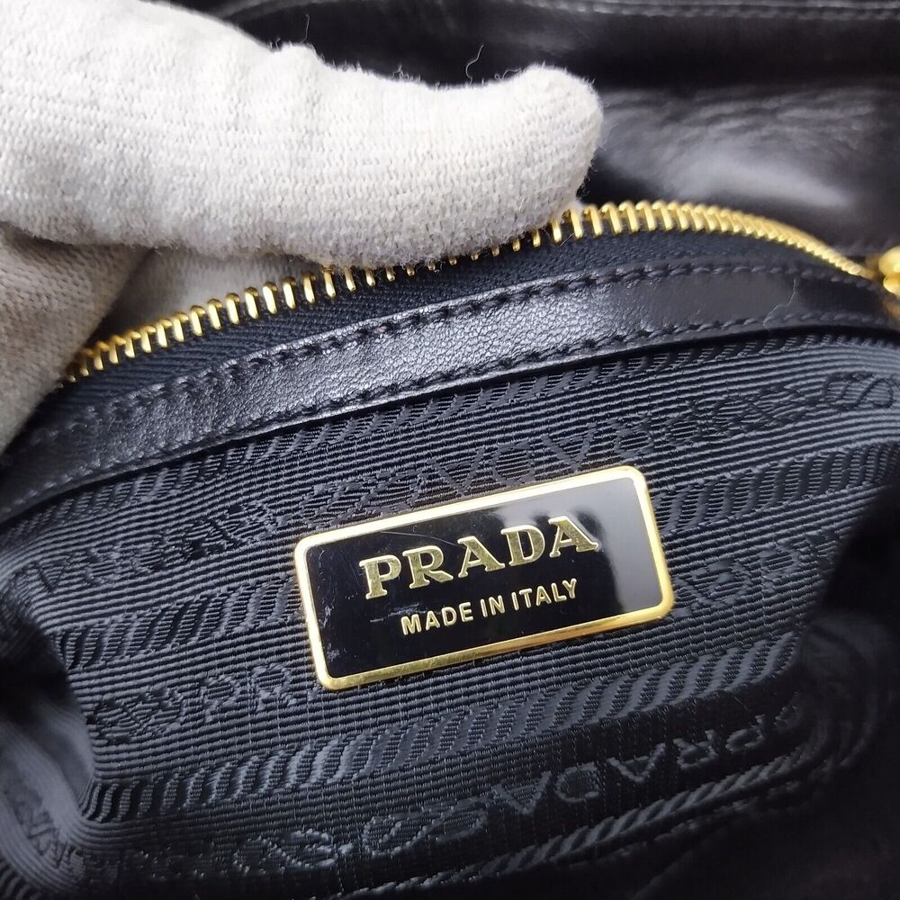 Prada Black Gaufre Nappa Leather Push Lock Double Handle Satchel Shoulder Bag - Picture 11 of 16